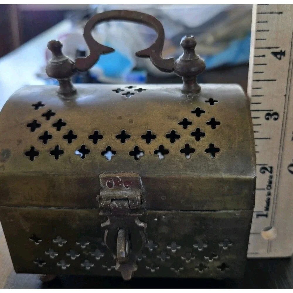 vintage brass potpourri trinket box Cricket Box Cage Metal